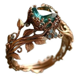 Rose Gold Branch Flower Inlaid Blue Crystal Ring - Novair-product name