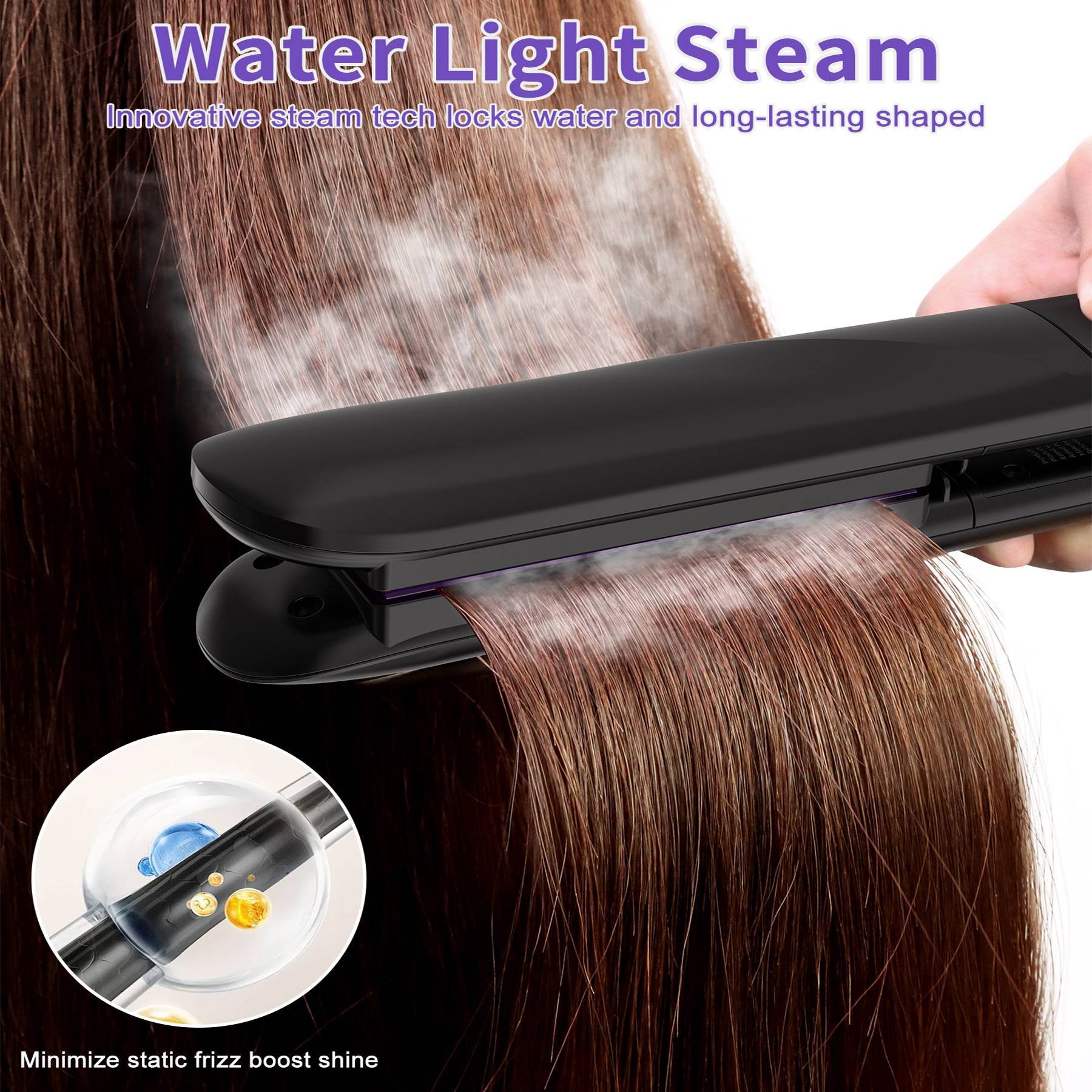 Professional Salon Titanium Vapor Straightening Irons, Light Steam Flat Iron - Novair-product name