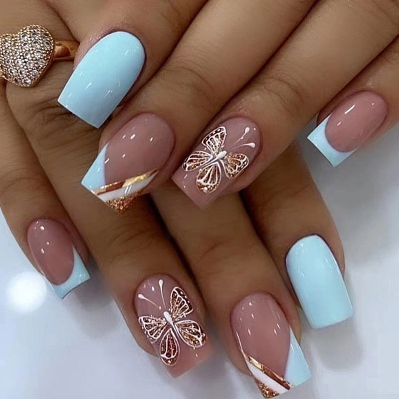 Purple French Armor Pattern Nails French - Novair-product name