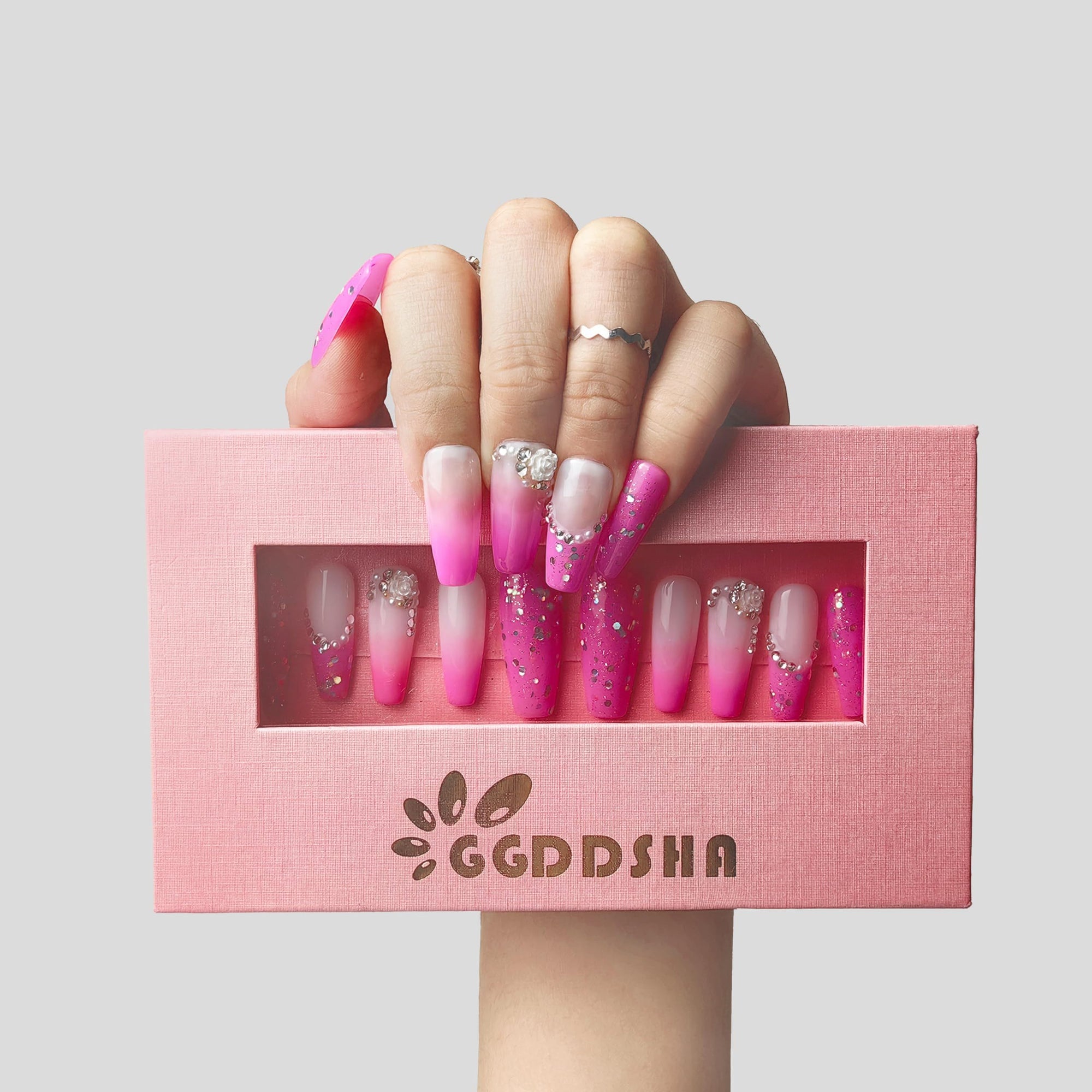 GGddsha Nails Handmade Pmma Acrylic Nails Press On NailsShort Reusable Fake False Nails Kit With Box Gifts ForWomen,Blush Elegance - Novair-product name