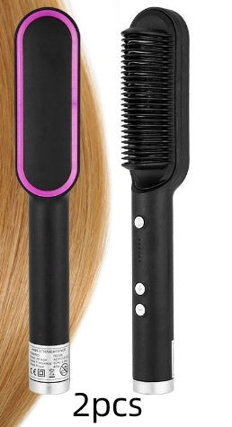 New 2 In 1 Hair Straightener Hot Comb Negative Ion Curling Tong Dual-purpose Electric Hair Brush - Novair-product name