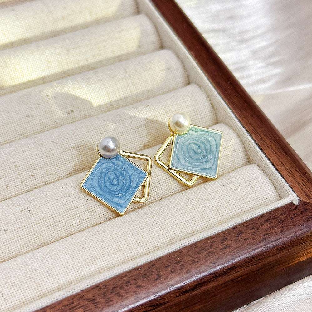 Geometric Drop Oil Contrast Color Haze Blue Ear Studs - Novair-product name